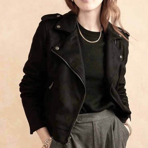 Banana Republic Vegan Suede Black Moto Jacket - Picture 1 of 4